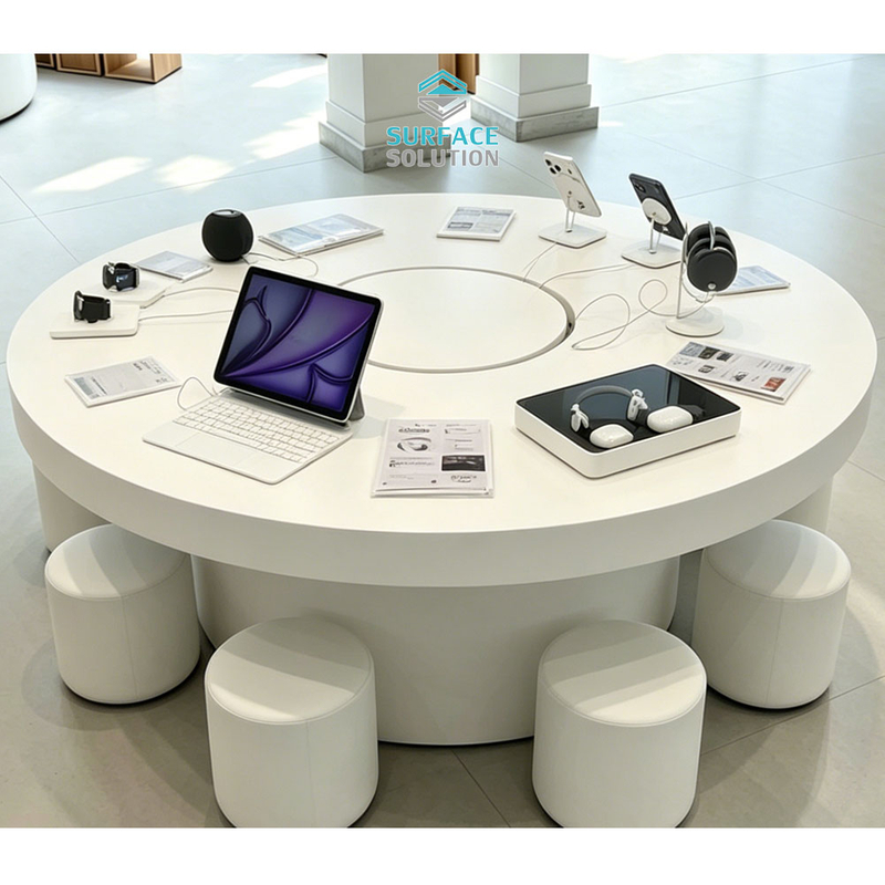 Factory Customized White Color Acrylic Solid Surface Sheet Material Round Mobile Phone Display Counter Top