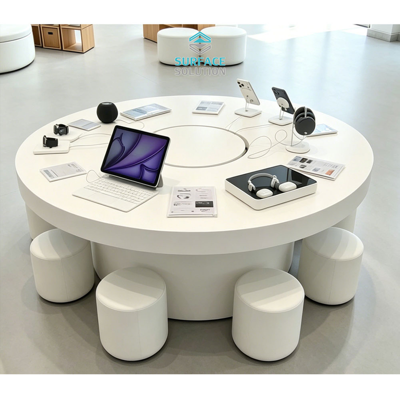 Factory Customized White Color Acrylic Solid Surface Sheet Material Round Mobile Phone Display Counter Top