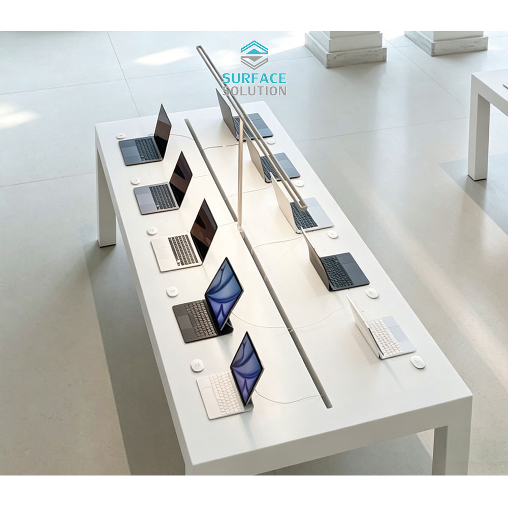 Factory Customized White Color Acrylic Solid Surface Sheet Material Mobile Phone Display Counter Table for Shop