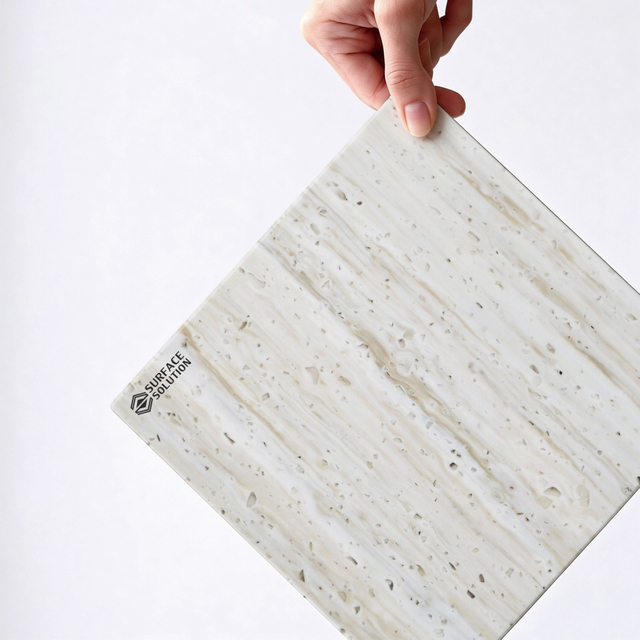 China Factory Big Slab 3660/3050/2440*760*12mm Travertine Pattern Modified Acrylic Solid Surface Sheet for Bathroom Wash Basin