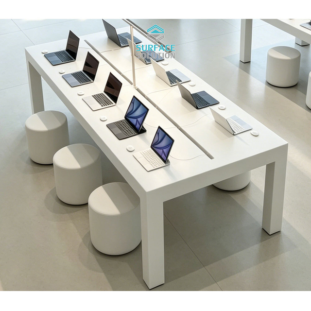 Factory Customized White Color Acrylic Solid Surface Sheet Material Mobile Phone Display Counter Table for Shop